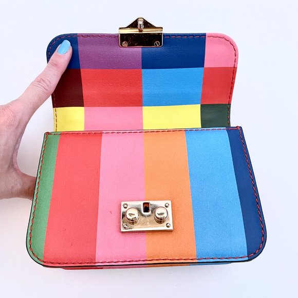 VALENTINO 1973 Rainbow Mini Lock Bag Rockstud Stripe Chevron Crossbody - Picture 10 of 16